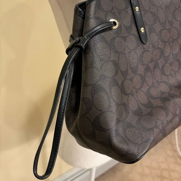 COACH Signature Drawstring Carryall Tote Bag Black/Brown - Picture 4 of 8